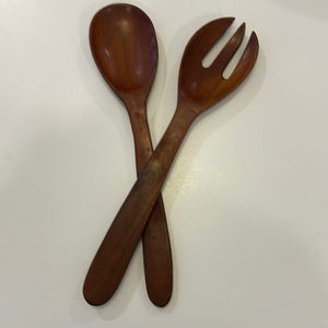 Vintage wooden salad serving utensils. 1960s